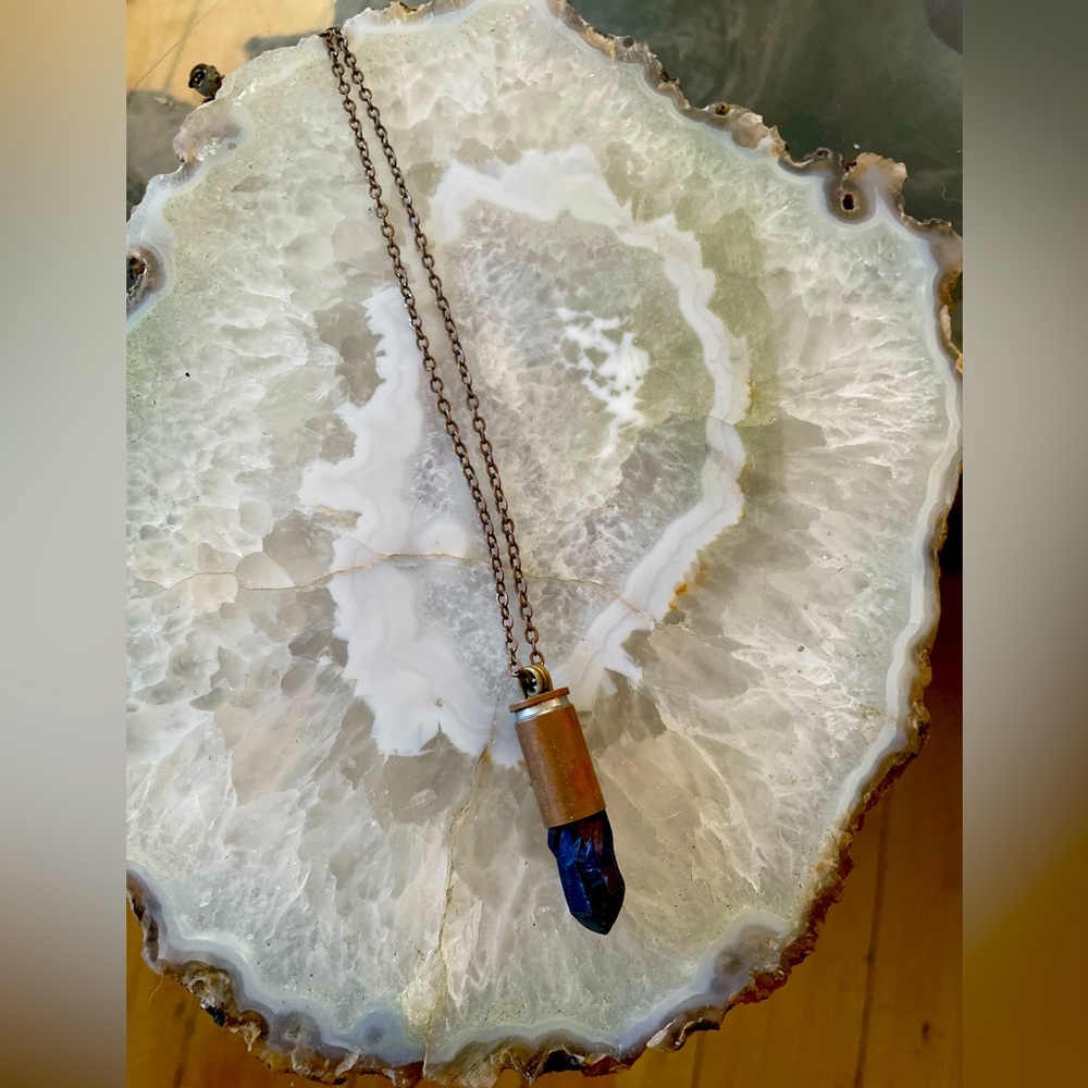 Angel Aura Quartz brass necklace